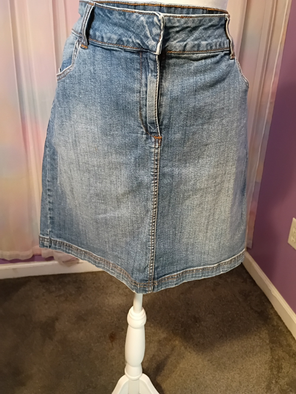 Carole Little Medium Blue Wash High Waisted Stretch Mini Jean Skirt Size 12